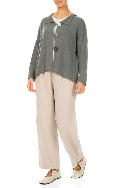 Buttoned Sage Linen Cardigan 4