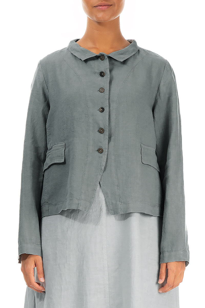 Buttoned Sage Linen Jacket
