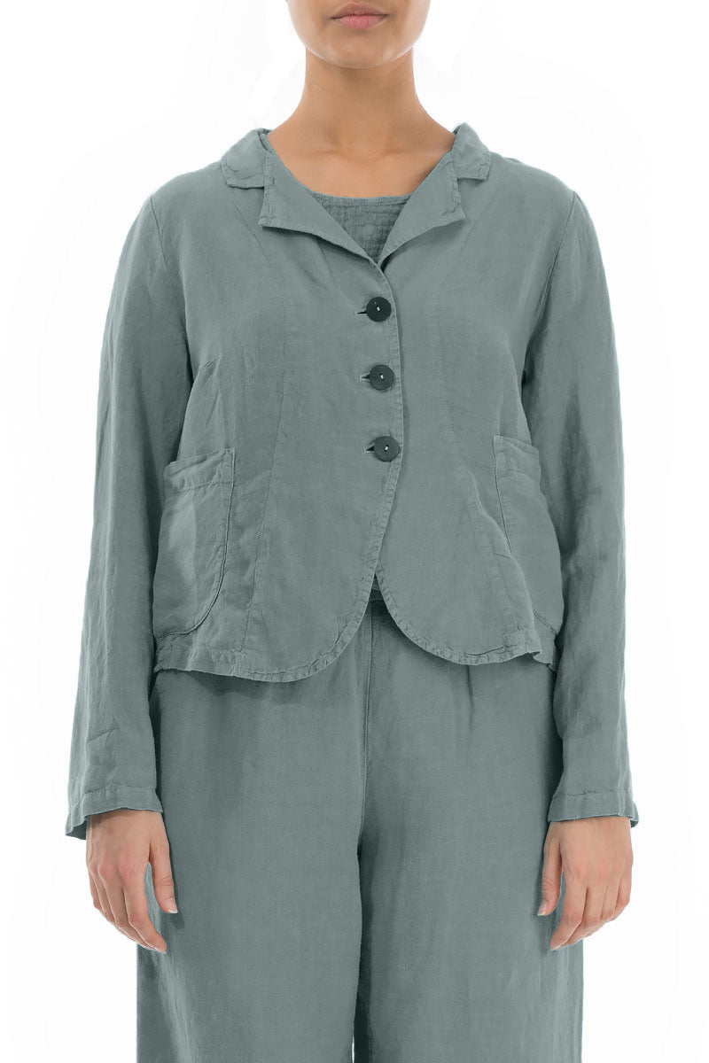 Buttoned Sage Linen Jacket