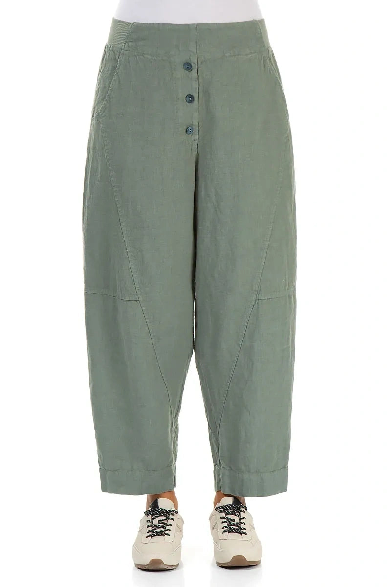 Buttoned Sage Linen Trousers 1