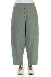 Buttoned Sage Linen Trousers 1