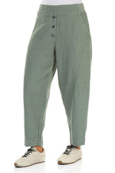 Buttoned Sage Linen Trousers 3