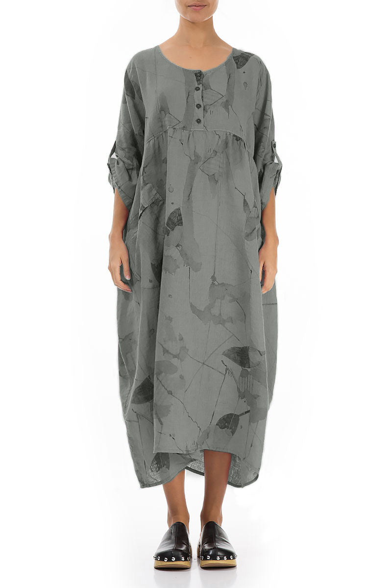 Buttoned Sage Mirage Linen Dress