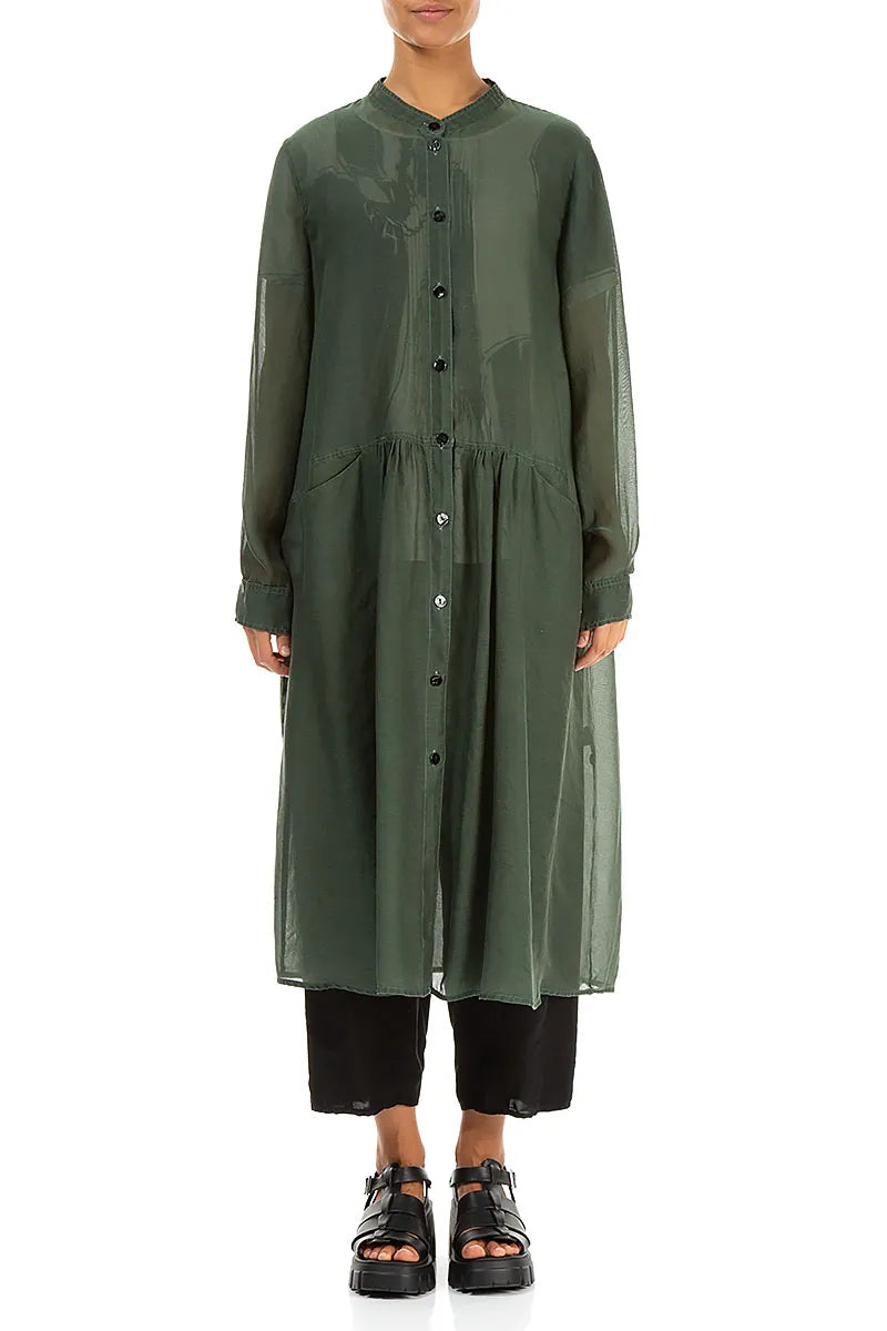 Veste boutonnée en soie et coton sauge