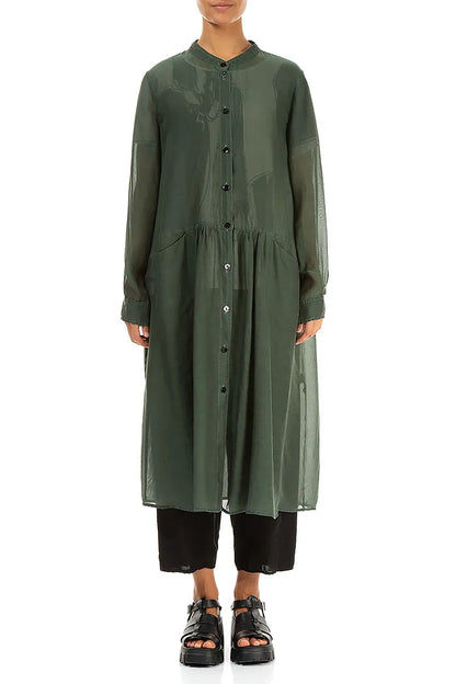 Veste boutonnée en soie et coton sauge