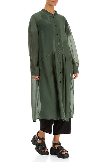 Veste boutonnée en soie et coton sauge