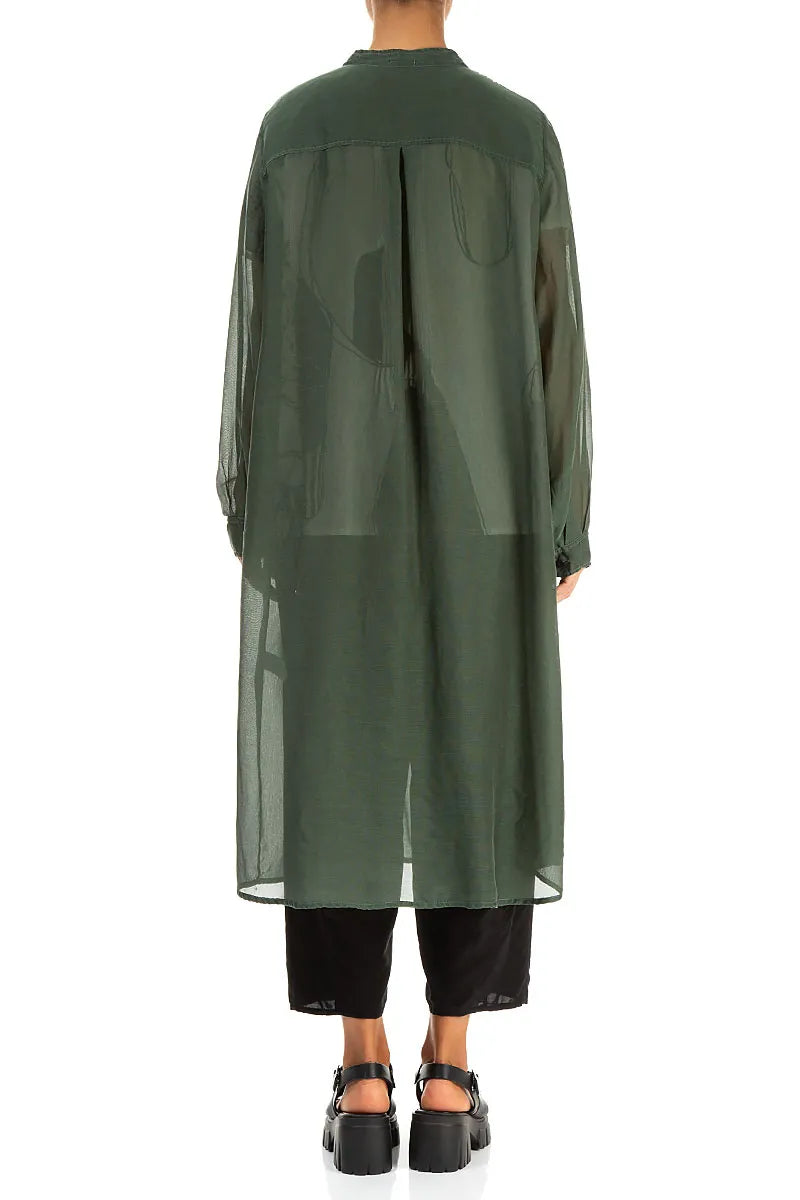 Veste boutonnée en soie et coton sauge