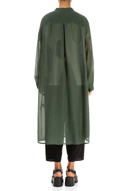 Veste boutonnée en soie et coton sauge