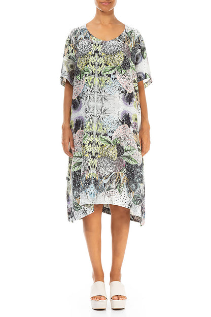Robe tunique en lin botanique boutonnée sur les côtés