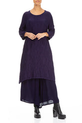 Buttoned Sides Crinkled Royal Purple Silk Linen Tunic 4