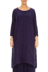 Buttoned Sides Crinkled Royal Purple Silk Linen Tunic 1