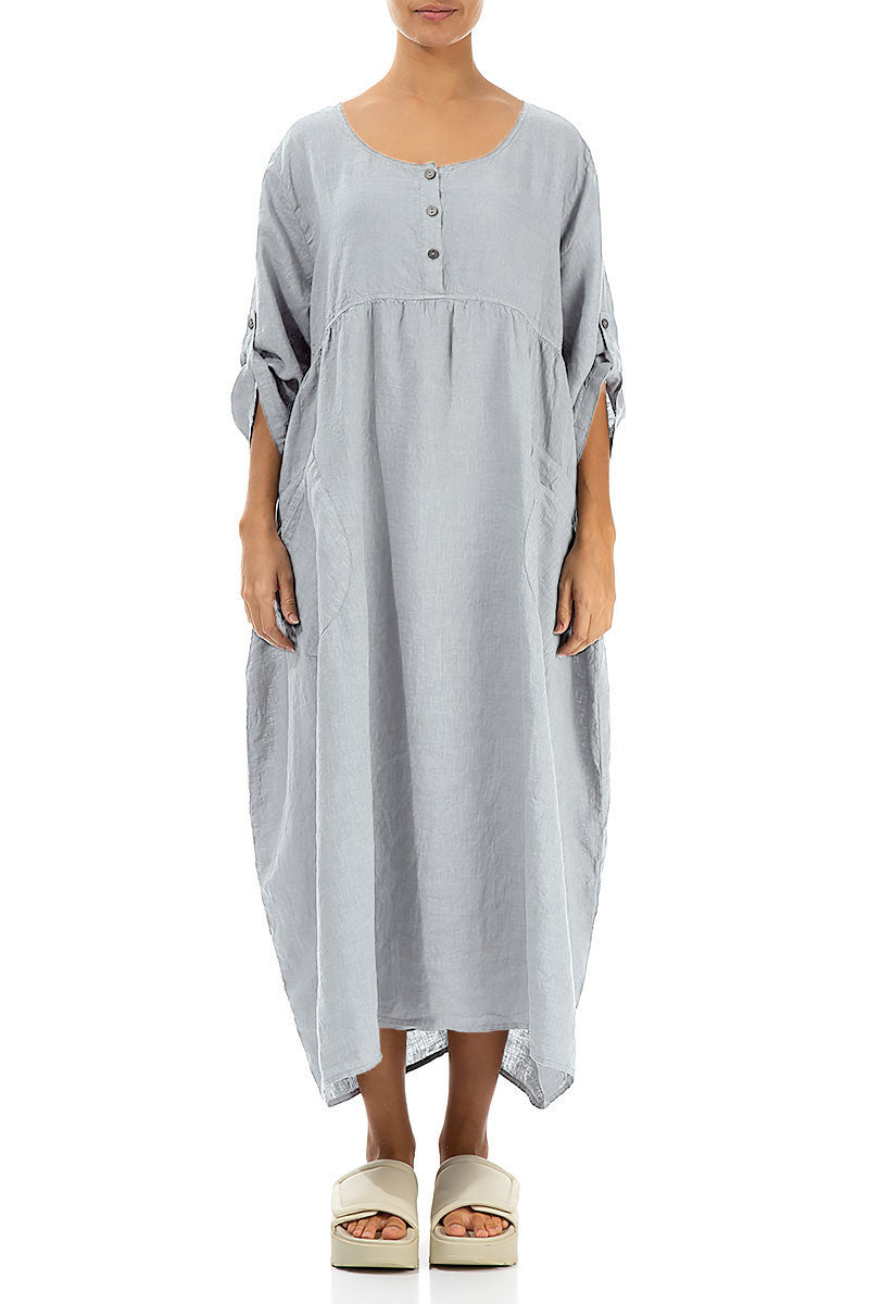 Buttoned Silver Grey Linen Dress 1