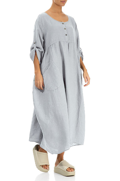 Buttoned Silver Grey Linen Dress 3