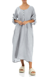 Buttoned Silver Grey Linen Dress 4