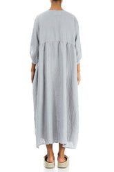 Buttoned Silver Grey Linen Dress 2