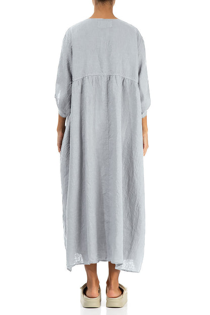 Buttoned Silver Grey Linen Dress 2