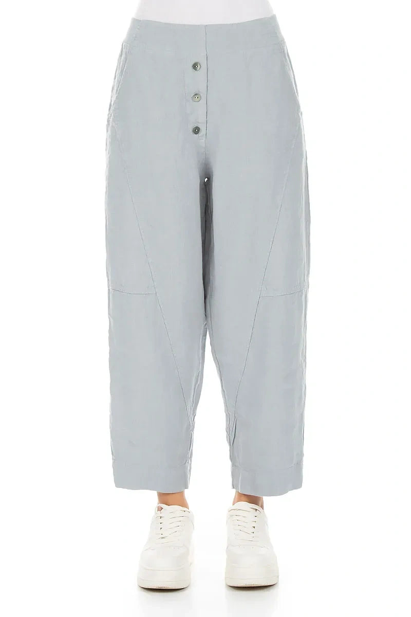 Buttoned Silver Grey Linen Trousers 1