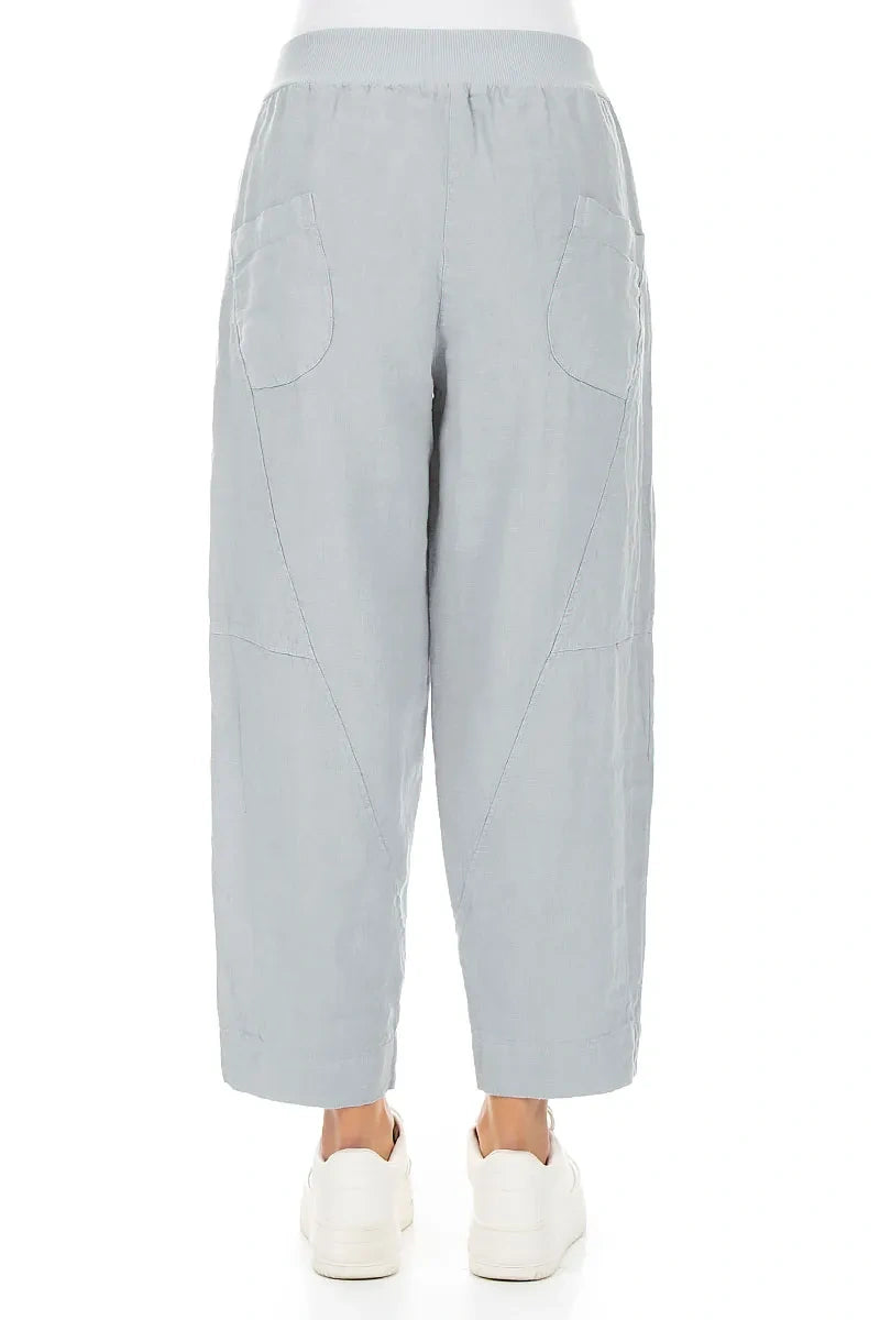 Buttoned Silver Grey Linen Trousers
