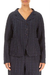 Buttoned Slate Blue Checkered Linen Cotton Jacket 1