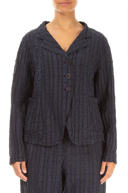 Buttoned Slate Blue Checkered Linen Cotton Jacket 1