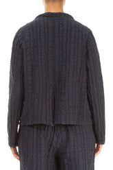 Buttoned Slate Blue Checkered Linen Cotton Jacket 2