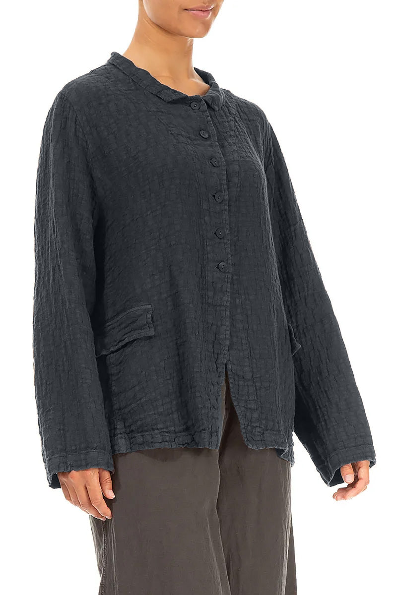 Buttoned Slate Textured Linen Jacket 3