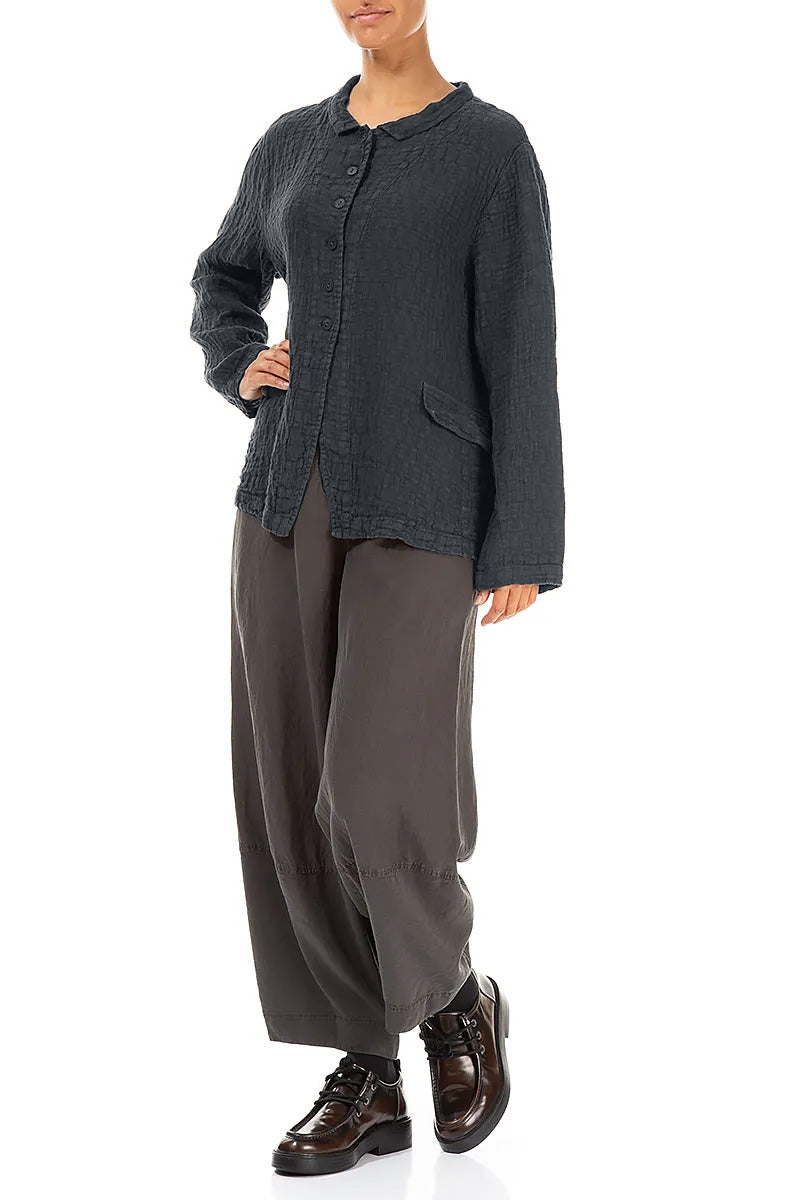 Buttoned Slate Textured Linen Jacket