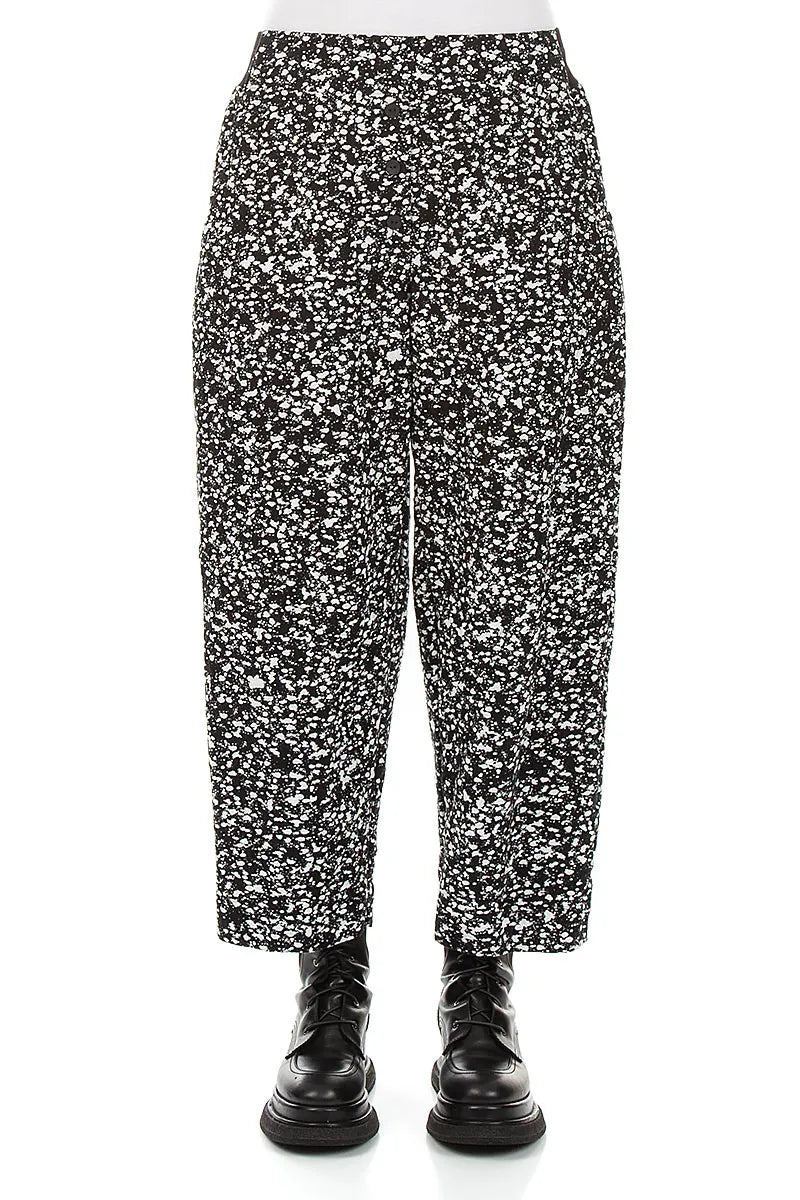 Buttoned Speckled Black White Cotton Trousers