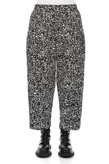 Buttoned Speckled Black White Cotton Trousers