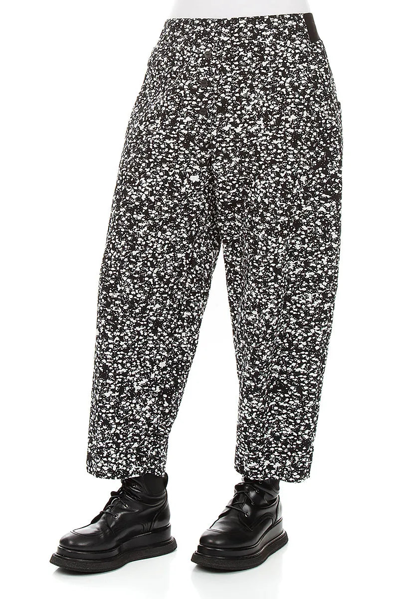 Buttoned Speckled Black White Cotton Trousers