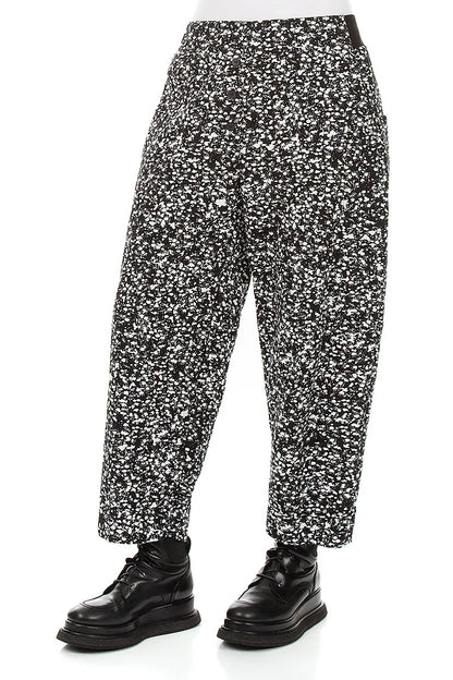 Buttoned Speckled Black White Cotton Trousers