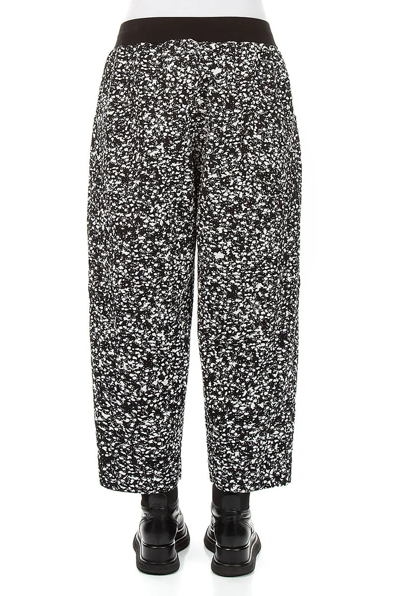 Buttoned Speckled Black White Cotton Trousers