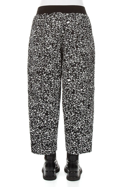 Buttoned Speckled Black White Cotton Trousers
