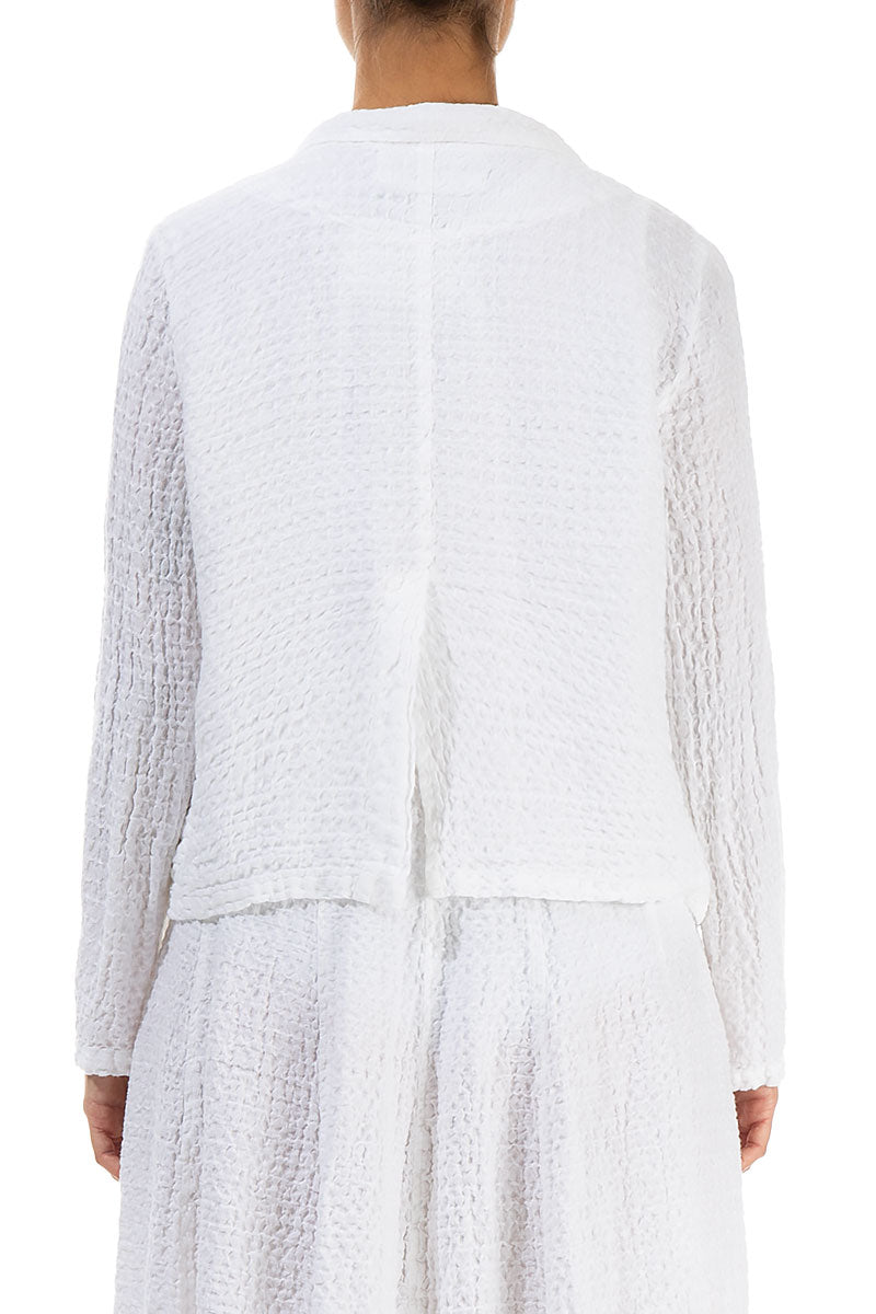 Buttoned Textured White Linen Jacket
