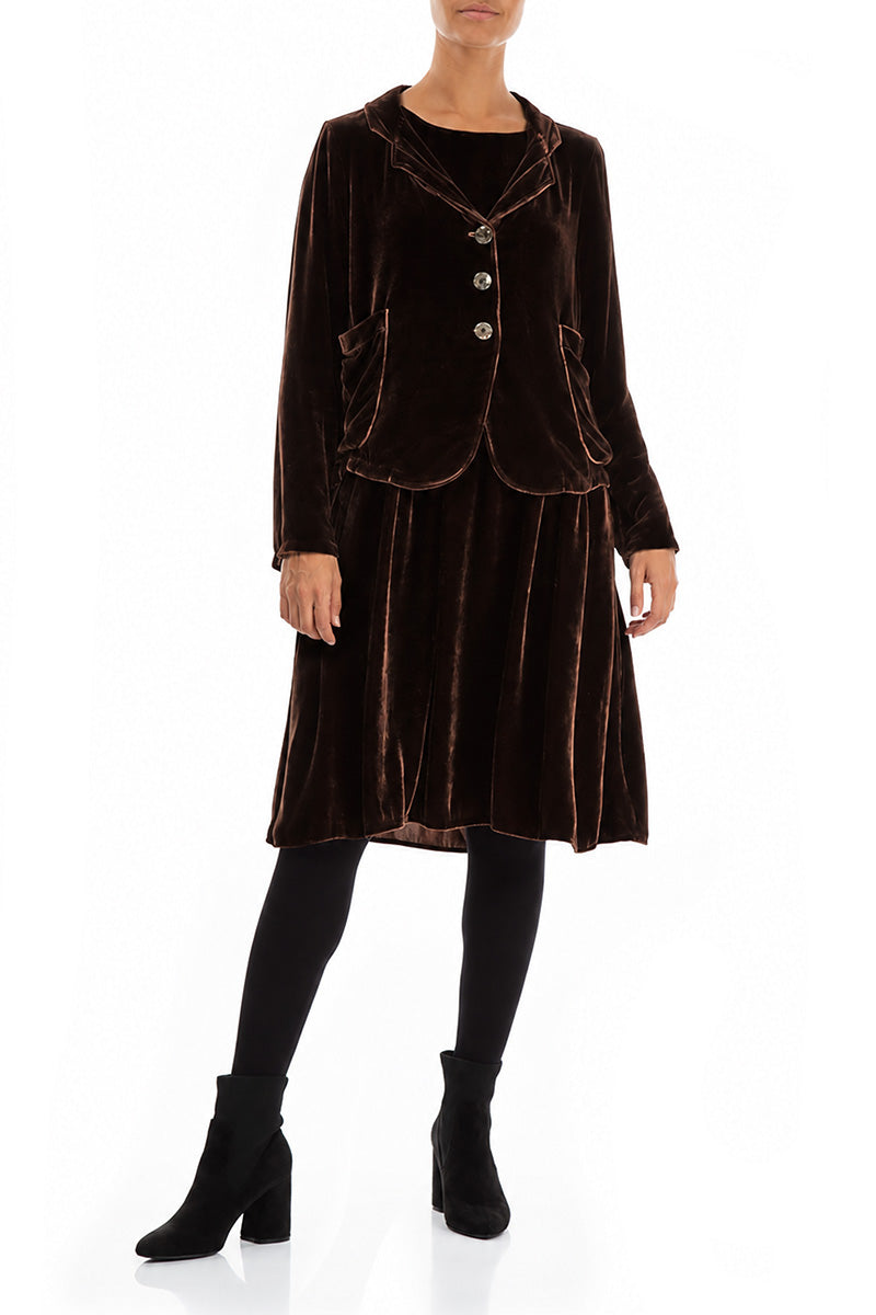 Buttoned Truffle Brown Silk Velvet Jacket 4