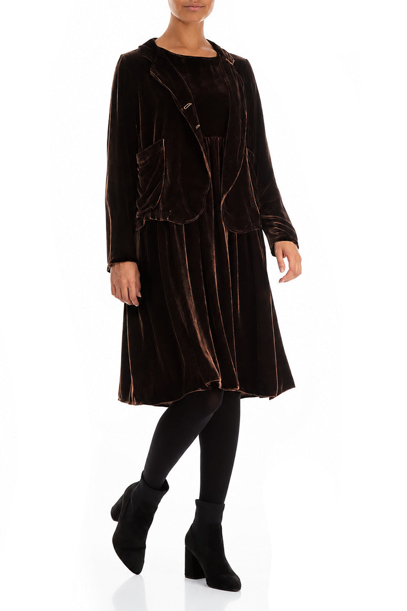 Buttoned Truffle Brown Silk Velvet Jacket 3