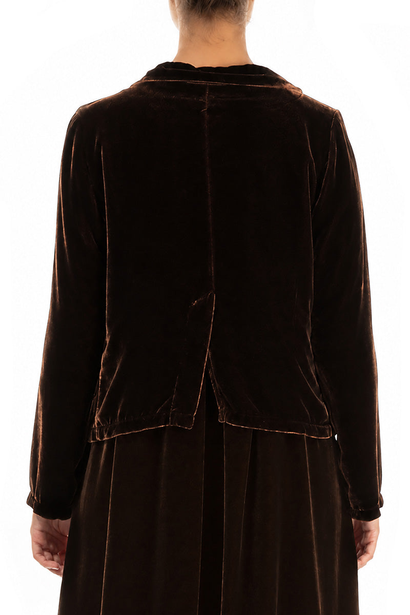 Buttoned Truffle Brown Silk Velvet Jacket