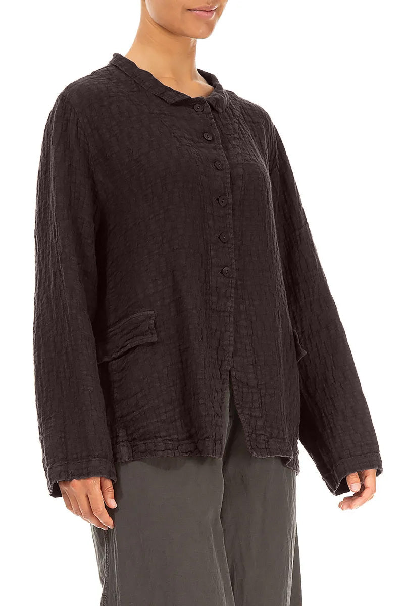 Buttoned Truffle Brown Textured Linen Jacket