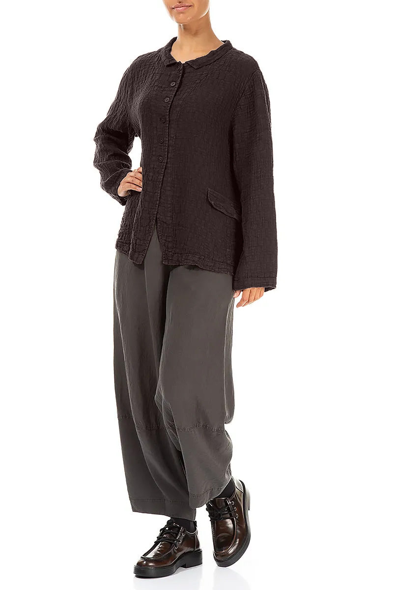Buttoned Truffle Brown Textured Linen Jacket