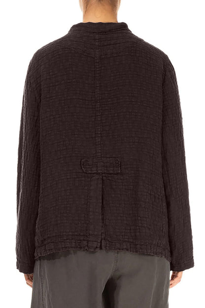 Buttoned Truffle Brown Textured Linen Jacket