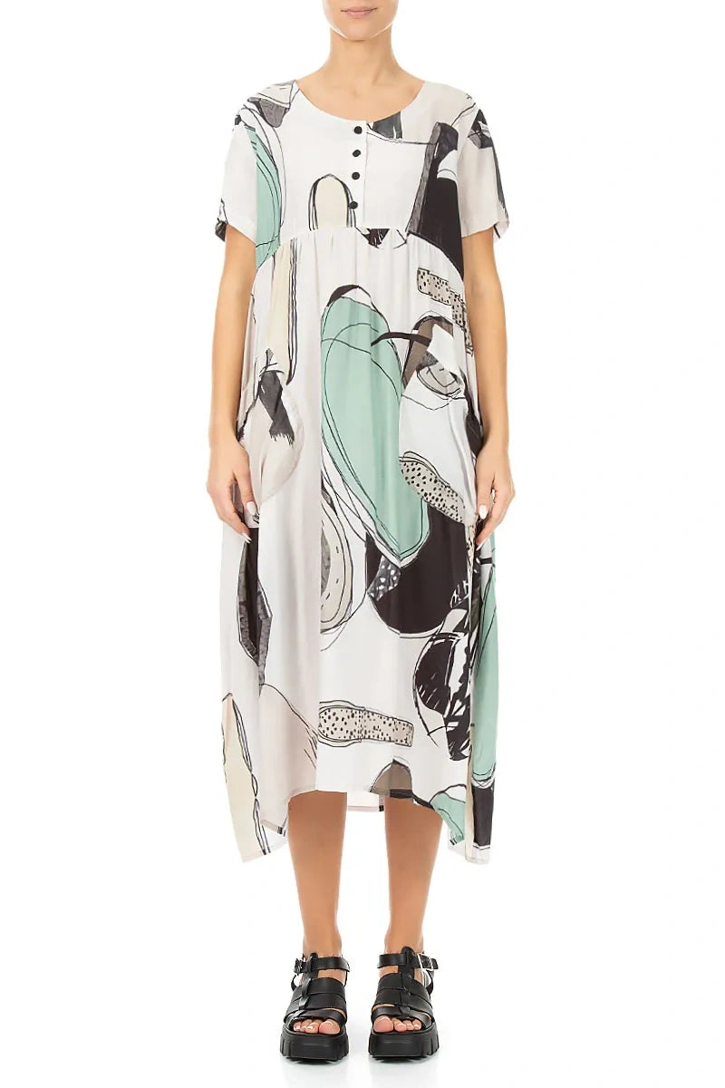 Buttoned Tumbled Stone Silk Bamboo Dress 1