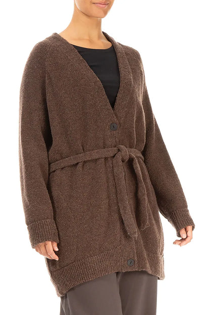 Buttoned V-Neck Brown Wool Cardigan 3