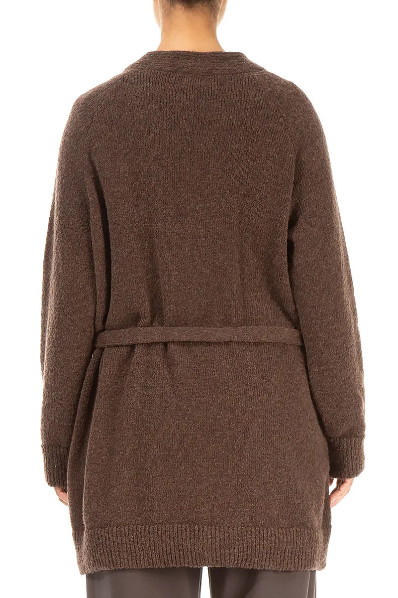 Buttoned V-Neck Brown Wool Cardigan 2