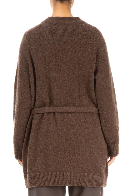 Buttoned V-Neck Brown Wool Cardigan 2