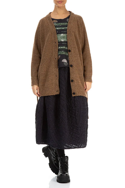 Buttoned V-Neck Caramel Wool Cardigan 5