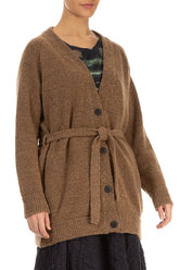 Buttoned V-Neck Caramel Wool Cardigan 4
