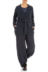 Buttoned V-Neck Dark Navy Wool Cardigan 4