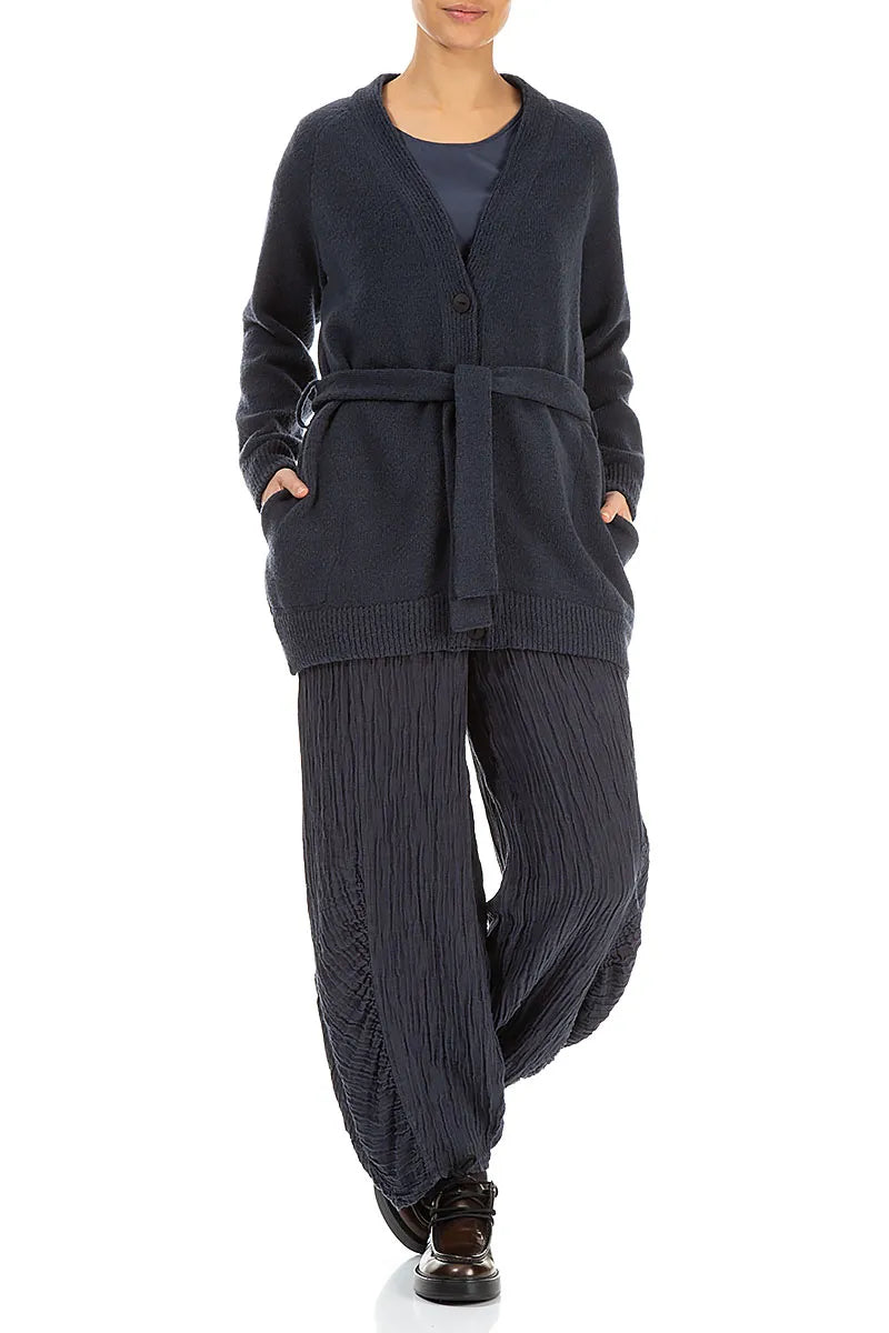 Buttoned V-Neck Dark Navy Wool Cardigan 4