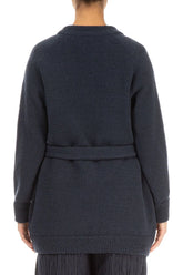 Buttoned V-Neck Dark Navy Wool Cardigan 2