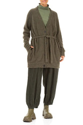 Buttoned V-Neck Khaki Wool Cardigan 4